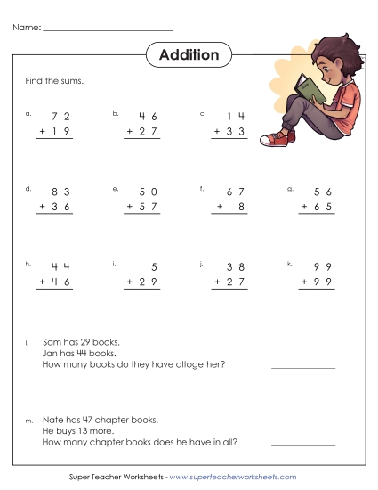 2-Digit Addition Problems (Regrouping)