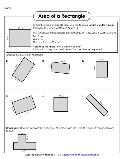 Area of a Rectangle (Intermediate)