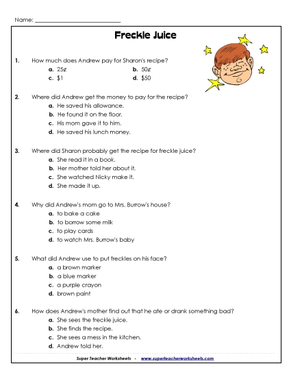 Freckle Juice Questions (Whole Book)