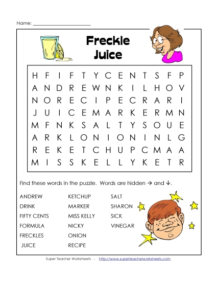 Freckle Juice Word Search