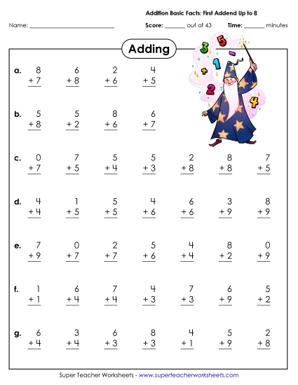 Addition Basic Facts (0-8)