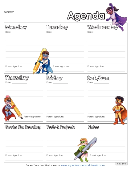 Superhero Homework Agenda