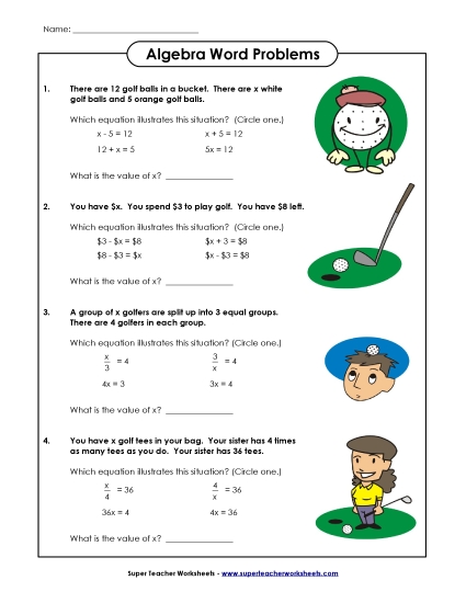 Algebraic Equation Word Problems
