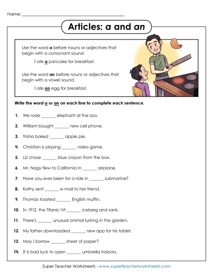 Article Sentences: A and An