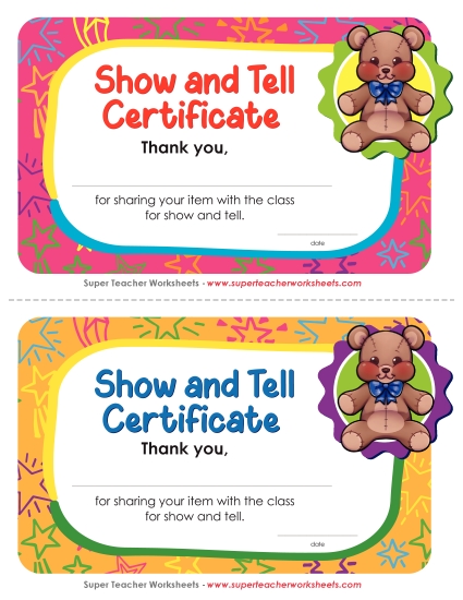 Show and Tell Certificate