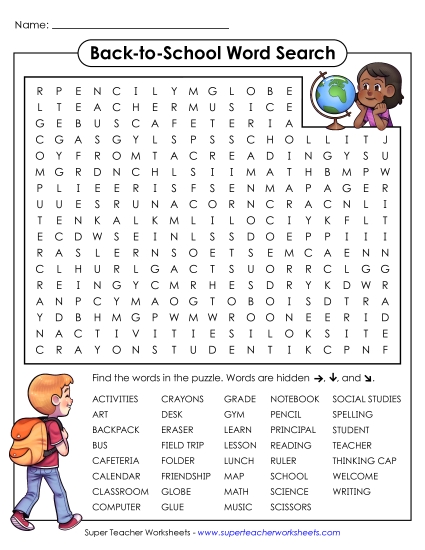 Back-to-School Word Search (Intermediate)