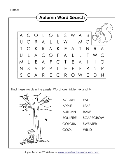 Autumn Word Search (Basic) Free Wordsearch Worksheet