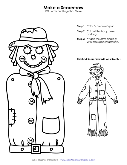 Scarecrow Cut-Out Holiday Worksheet