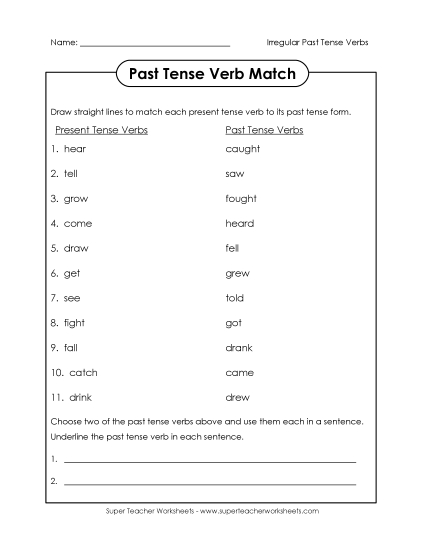 Irregular Past Tense Verb Match