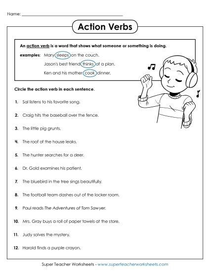 Action Verb Worksheet