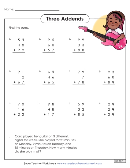 2-Digit Numbers, 3 Addends