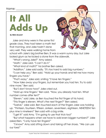 It All Adds Up 2nd Grade Reading Comprehension Worksheet