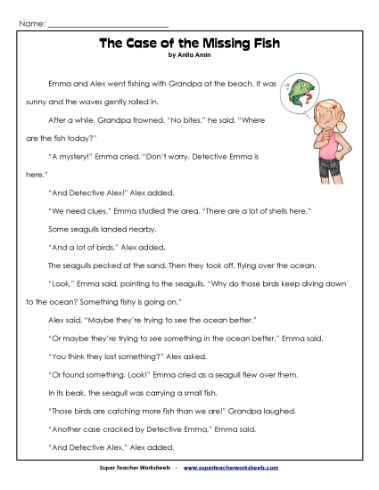 Case of the Missing Fish Reading Comprehension Worksheet