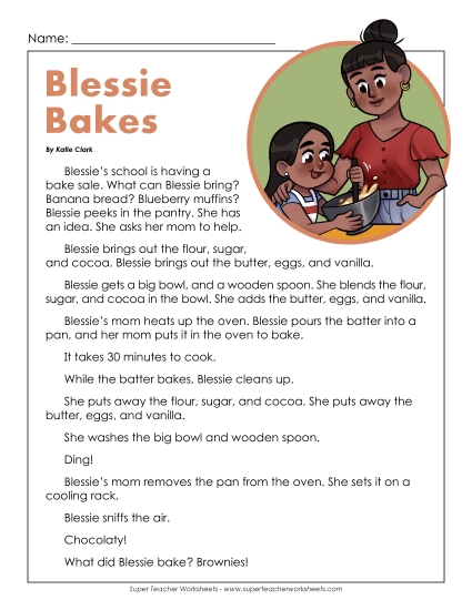 Blessie Bakes 2nd Grade Reading Comprehension Worksheet