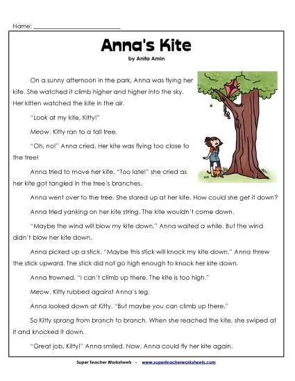 Anna's Kite 2nd Grade Reading Comprehension Worksheet