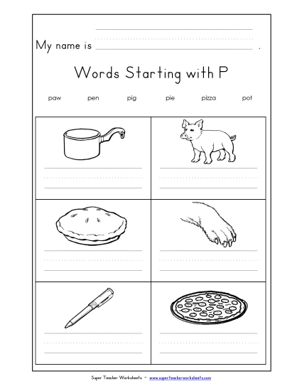 Writing Words that Start with P p
