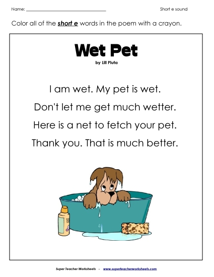 Phonics Poem: Wet Pet