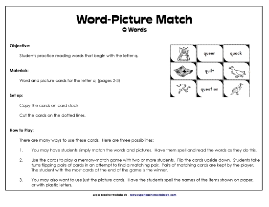 Word-Picture Match - Q Words