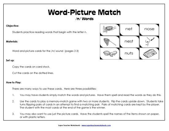 Word-Picture Match - /n/ Words