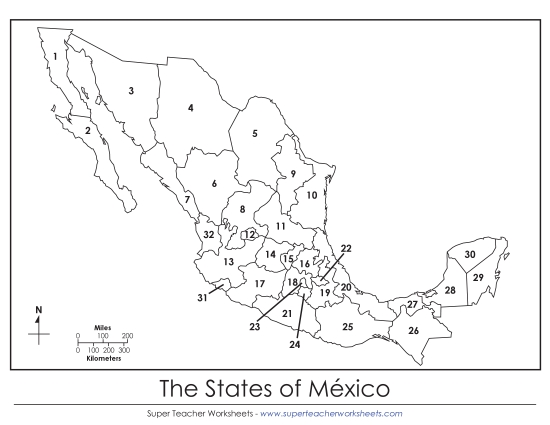 Mexico States (Numbered; English)