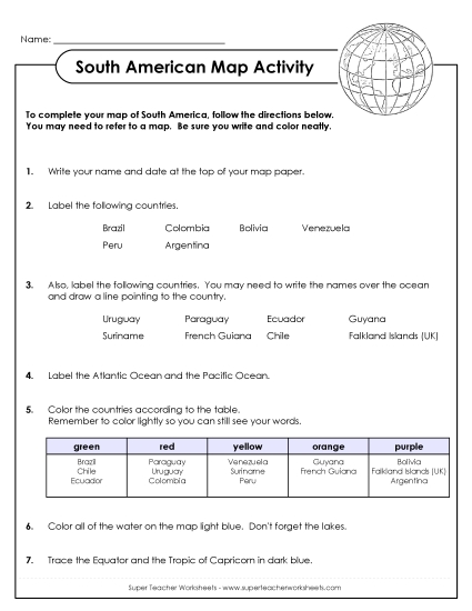 South America - Map Activity