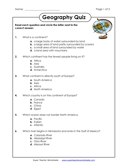 Geography Quiz - 12 Questions