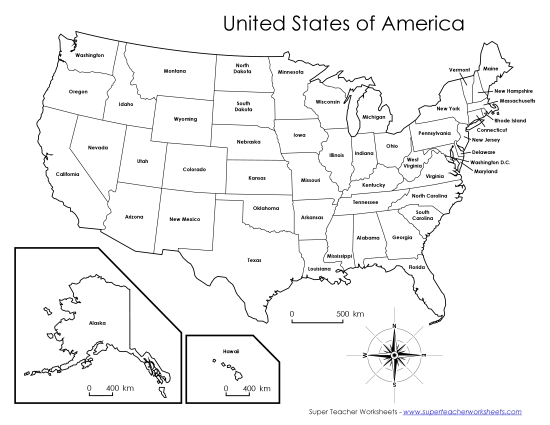 USA State Names Map