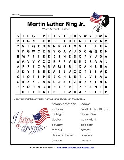 Martin Luther King Word Search Puzzle