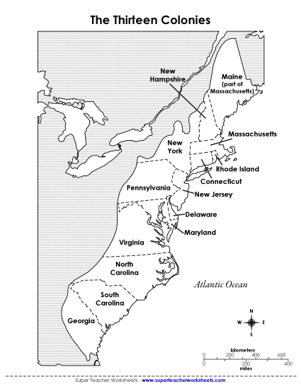 Map of Colonial America (Labels)