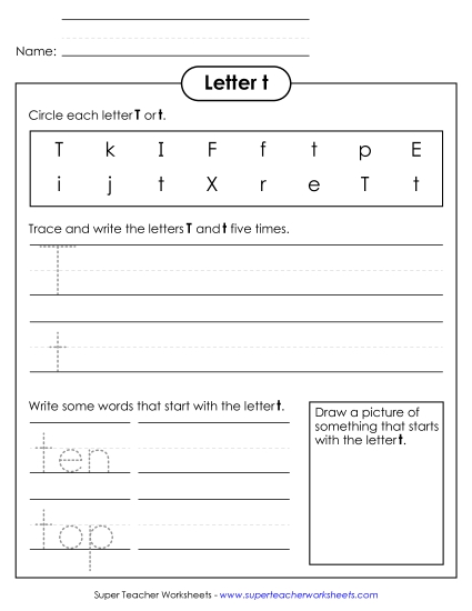 Letter T t - Practice Sheet