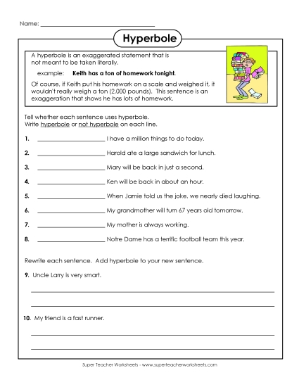 Hyperbole Worksheet