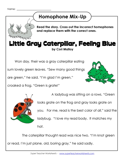 Little Gray Caterpillar<br>Homophone Story