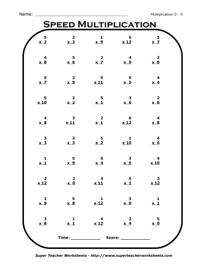 Multiplication Drill 0 - 5