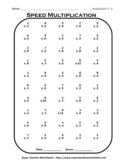 Multiplication Drill 0 - 8