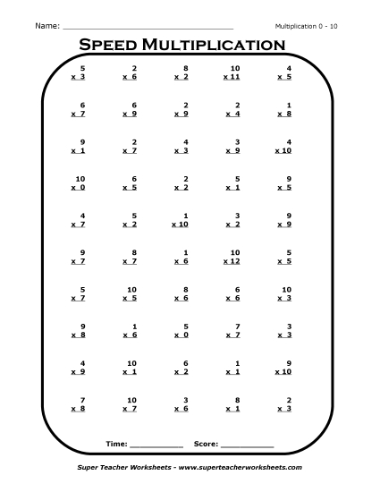 Multiplication Drill 0 - 10