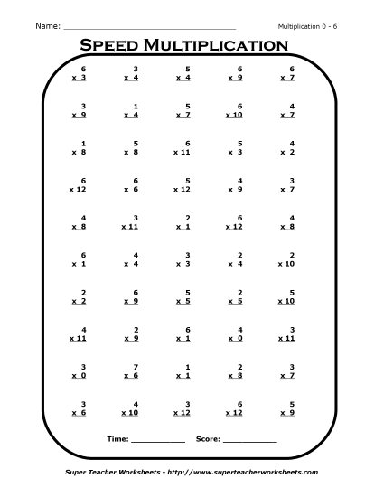 Multiplication Drill 0 - 6
