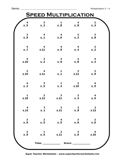 Multiplication Drill 0 - 4