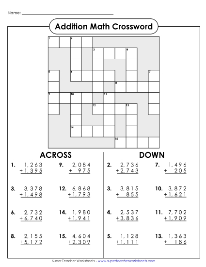 4-Digit Addition Crossword