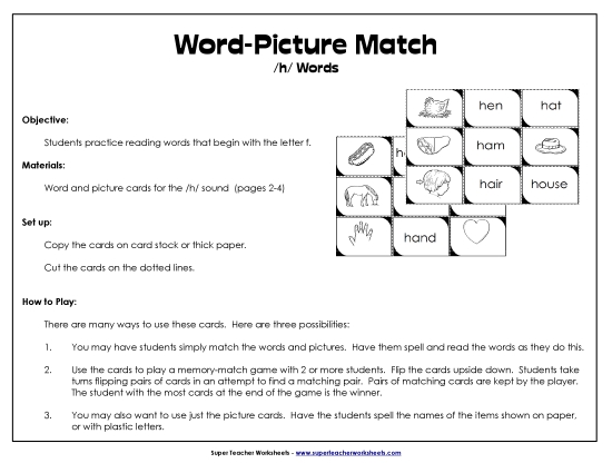 Word-Picture Match - /h/ Words