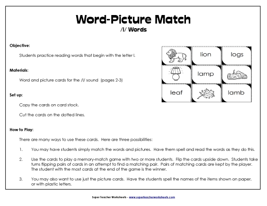Word-Picture Match - /l/ Words