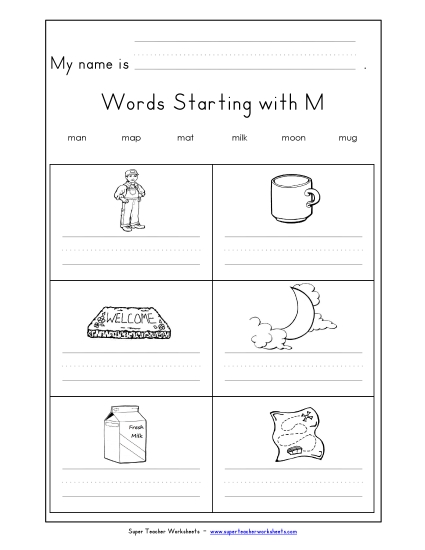 Writing Words that Start with M m