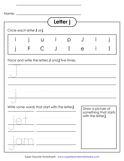 Letter J j - Practice Sheet