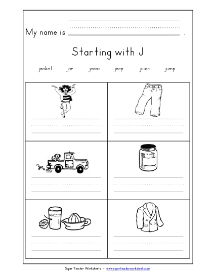 Writing Words that Start with J j