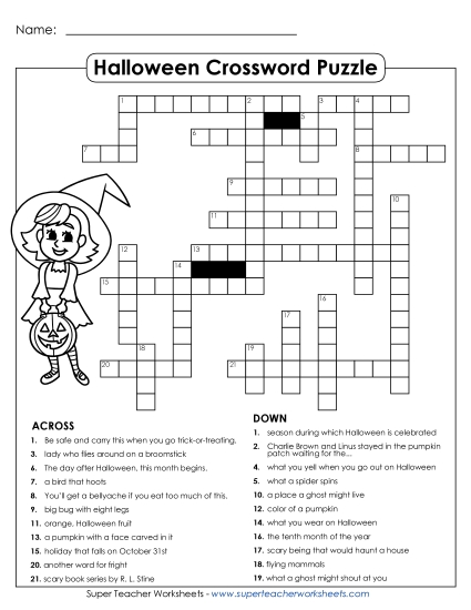 Halloween Crossword Puzzle Holiday Worksheet