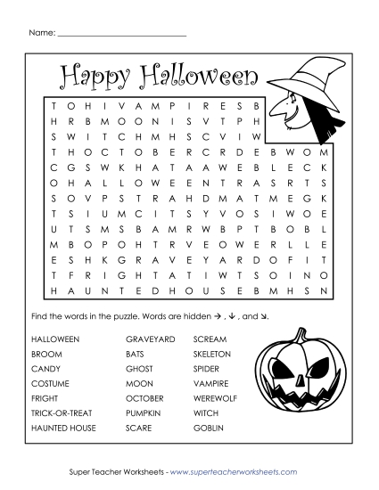 Halloween Word Search Wordsearch Worksheet