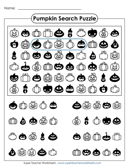 Pumpkin Search Puzzle Holiday Worksheet