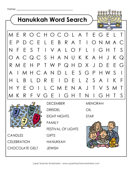Hanukkah Word Search Free Worksheet