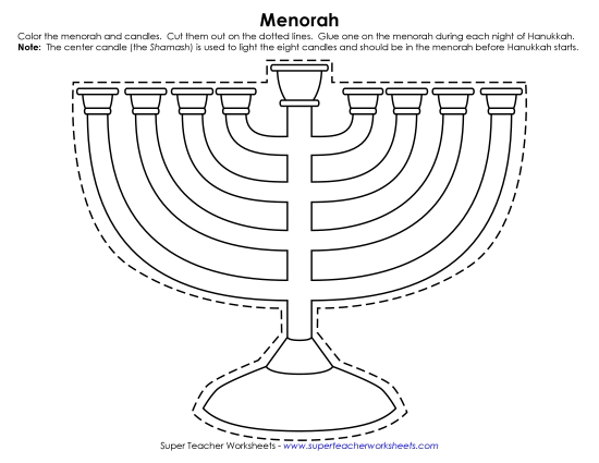 Hanukkah Cut-Out Menorah Worksheet