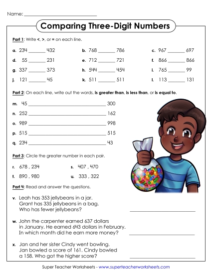 Comparing 3-Digits - Worksheet