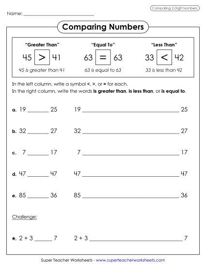 Comparing 2-Digit Numbers